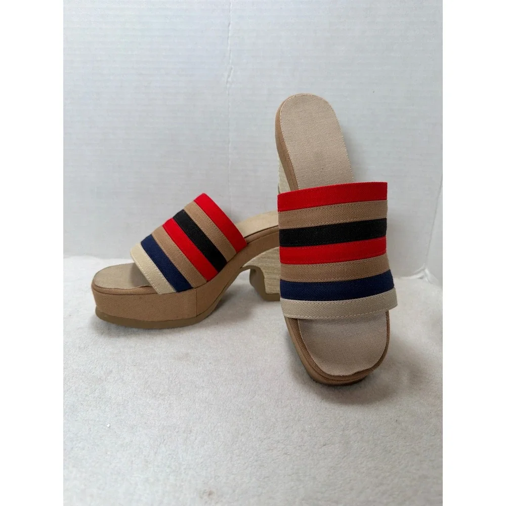 VTG NIB Grungies by Hofheimers Womens Striped Wedge Platform Sandals‎ Size 8M